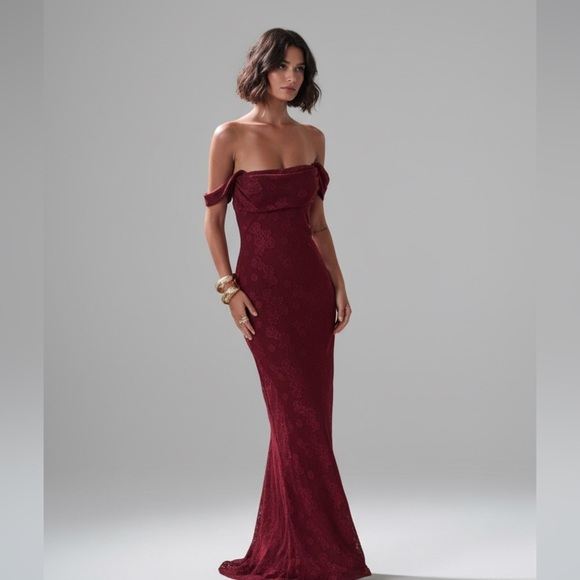 Princess Polly Dresses & Skirts - Princess Polly Azura Burn Out Burgundy Maxi Dress Size :8
